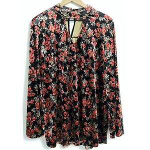 Suzanne Betro Black Floral Velvet Tunic Top Women’s Size L Whimsygoth Romantic